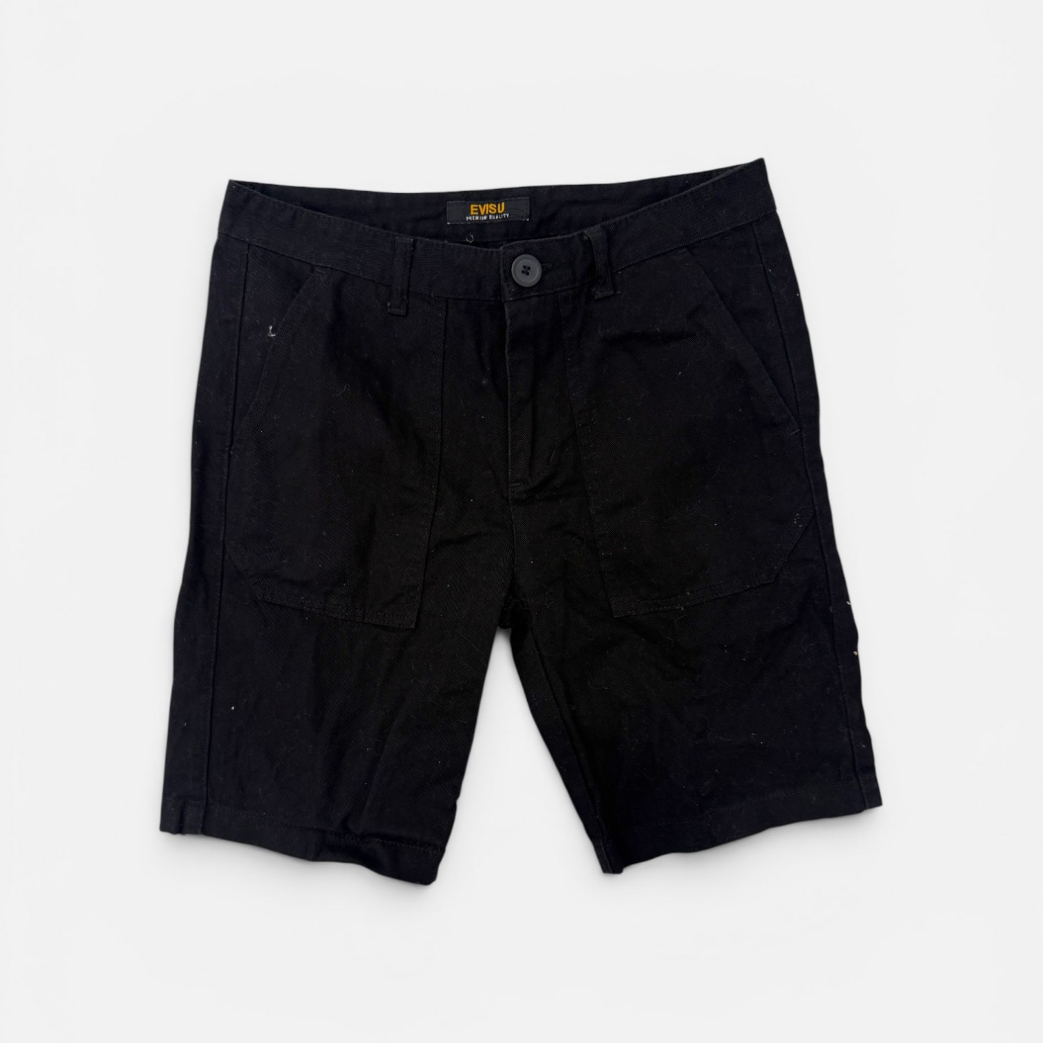 Evisu Μαύρη Denim Βερμούδα με Λευκό Gull Print